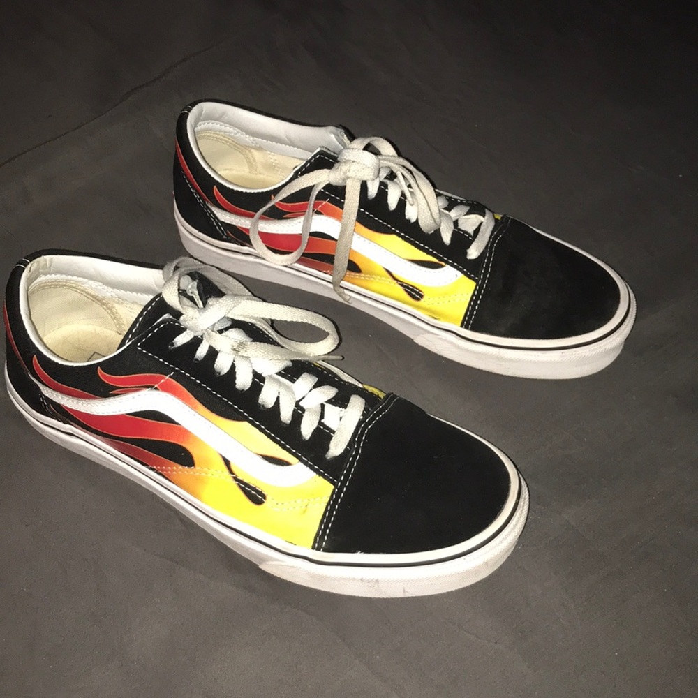 Vans Old Skool Flame Black And White Skate Shoes